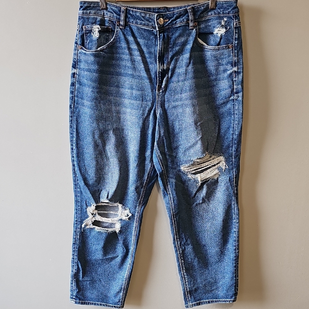 American Eagle Outfitters Women's Straight Leg Distressed Blue Jeans